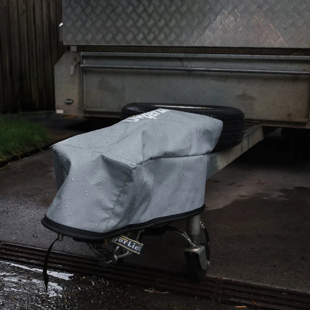 DiggerLid Draw Bar Cover fitted on a trailer